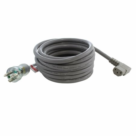 AC WORKS 20ft 14/3 15A Medical Grade Power Cord With Left Angle IEC C13 Connector MD15ALC13-240